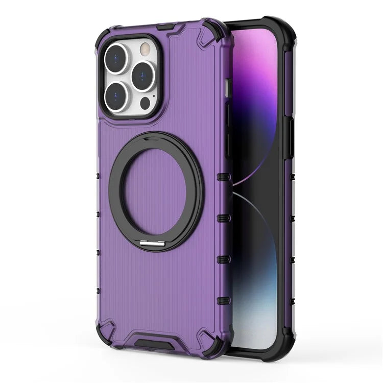 For iPhone 13 Pro Max Magnetic Case Rotatabl Ring Kickstand Drop-Proof PC+TPU Phone Cover