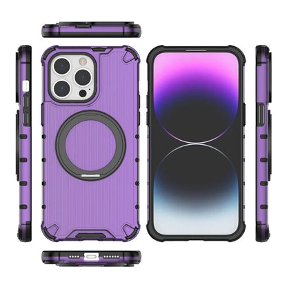 For iPhone 13 Pro Max Magnetic Case Rotatabl Ring Kickstand Drop-Proof PC+TPU Phone Cover