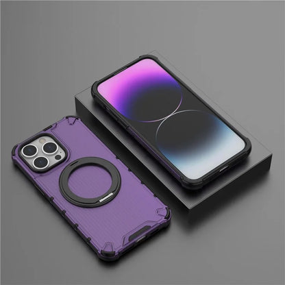 For iPhone 13 Pro Max Magnetic Case Rotatabl Ring Kickstand Drop-Proof PC+TPU Phone Cover