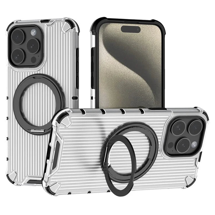 For iPhone 15 Pro Max Case Rotating Kickstand PC+TPU Phone Cover Compatible with MagSafe