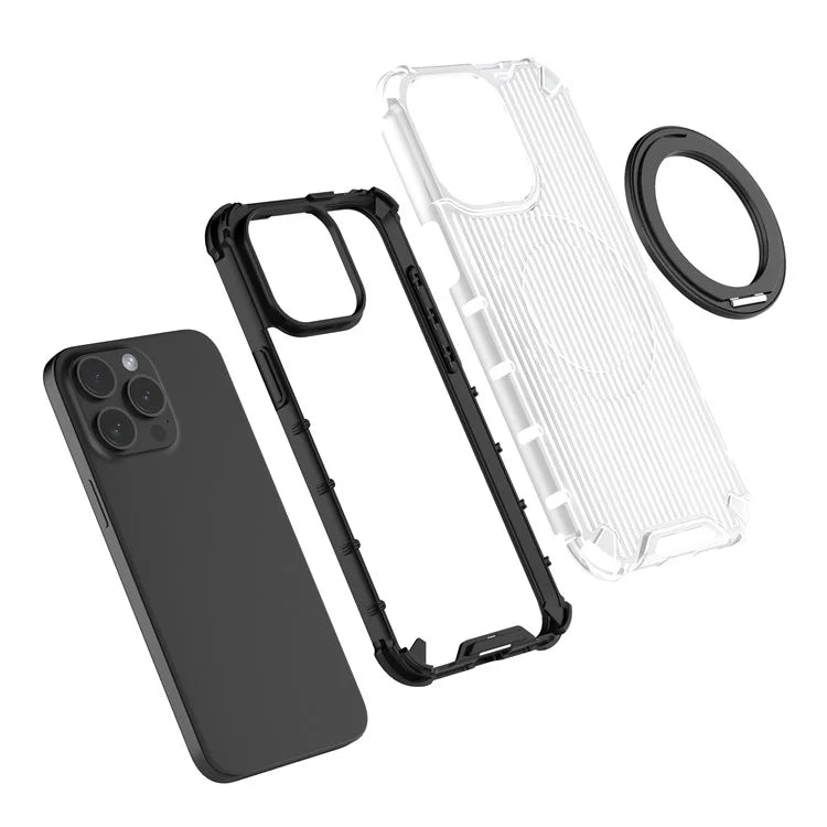 For iPhone 15 Pro Max Case Rotating Kickstand PC+TPU Phone Cover Compatible with MagSafe