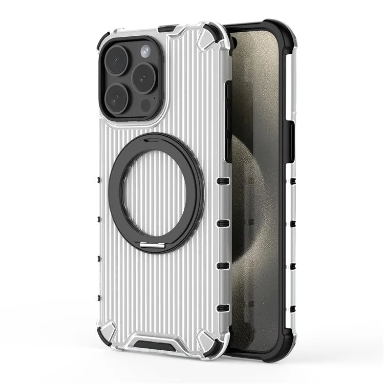 For iPhone 15 Pro Max Case Rotating Kickstand PC+TPU Phone Cover Compatible with MagSafe