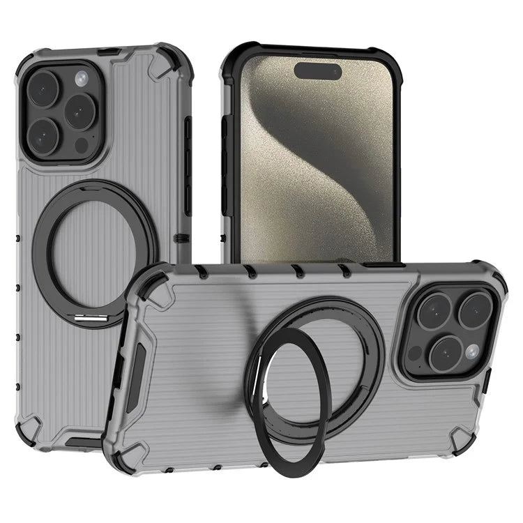 For iPhone 15 Pro Max Case Rotating Kickstand PC+TPU Phone Cover Compatible with MagSafe