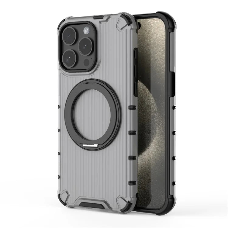 For iPhone 15 Pro Max Case Rotating Kickstand PC+TPU Phone Cover Compatible with MagSafe