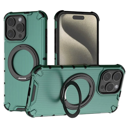 For iPhone 15 Pro Max Case Rotating Kickstand PC+TPU Phone Cover Compatible with MagSafe