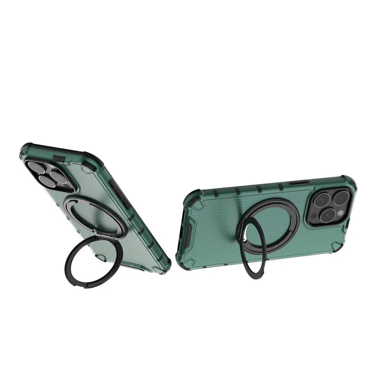 For iPhone 15 Pro Max Case Rotating Kickstand PC+TPU Phone Cover Compatible with MagSafe