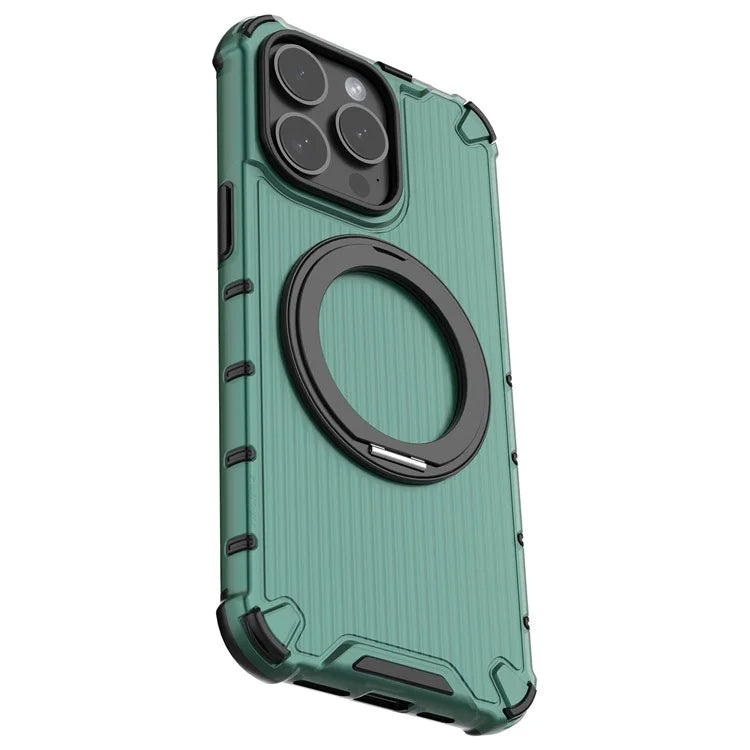 For iPhone 15 Pro Max Case Rotating Kickstand PC+TPU Phone Cover Compatible with MagSafe
