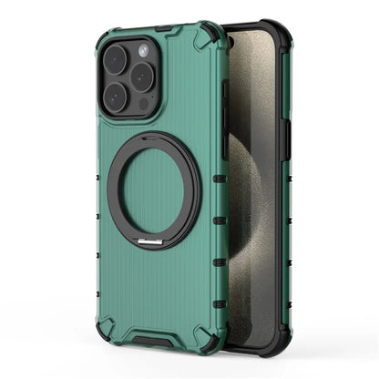 For iPhone 15 Pro Max Case Rotating Kickstand PC+TPU Phone Cover Compatible with MagSafe