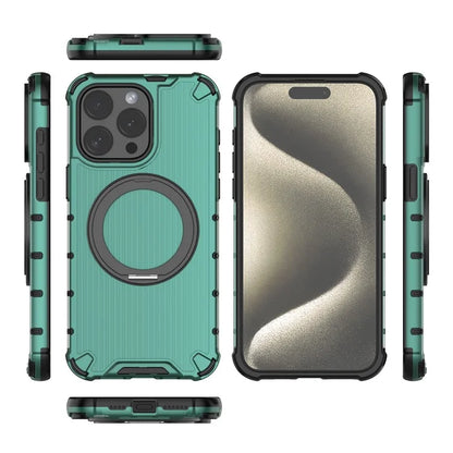 For iPhone 15 Pro Max Case Rotating Kickstand PC+TPU Phone Cover Compatible with MagSafe