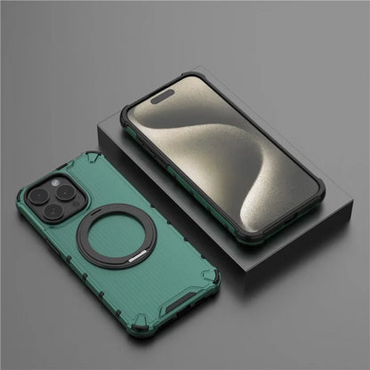For iPhone 15 Pro Max Case Rotating Kickstand PC+TPU Phone Cover Compatible with MagSafe