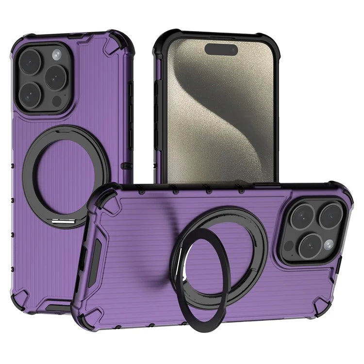 For iPhone 15 Pro Max Case Rotating Kickstand PC+TPU Phone Cover Compatible with MagSafe