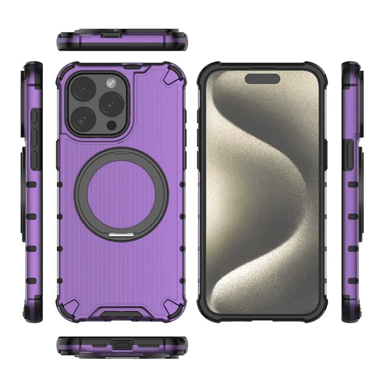 For iPhone 15 Pro Max Case Rotating Kickstand PC+TPU Phone Cover Compatible with MagSafe