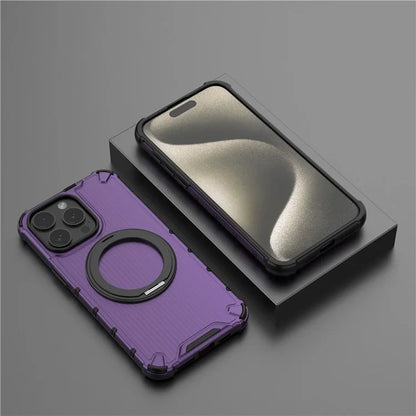 For iPhone 15 Pro Max Case Rotating Kickstand PC+TPU Phone Cover Compatible with MagSafe