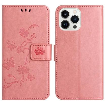 For iPhone 16 Pro Case PU Leather Wallet Phone Cover Butterfly Flower Pattern