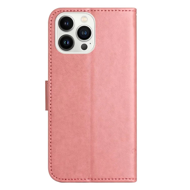 For iPhone 16 Pro Case PU Leather Wallet Phone Cover Butterfly Flower Pattern