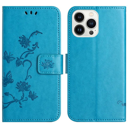 For iPhone 16 Pro Case PU Leather Wallet Phone Cover Butterfly Flower Pattern