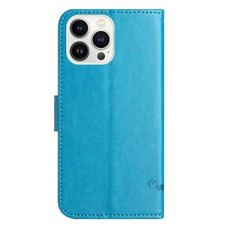 For iPhone 16 Pro Case PU Leather Wallet Phone Cover Butterfly Flower Pattern