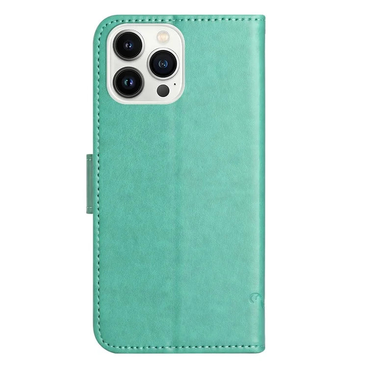 For iPhone 16 Pro Case PU Leather Wallet Phone Cover Butterfly Flower Pattern