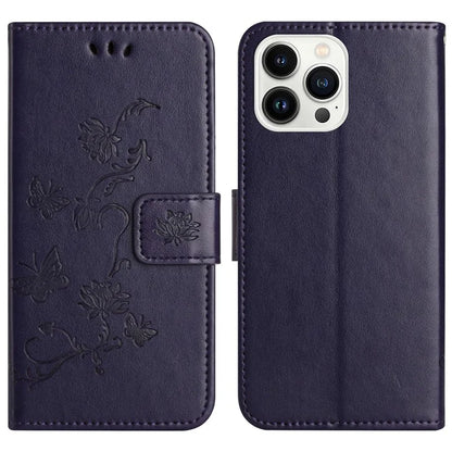 For iPhone 16 Pro Case PU Leather Wallet Phone Cover Butterfly Flower Pattern