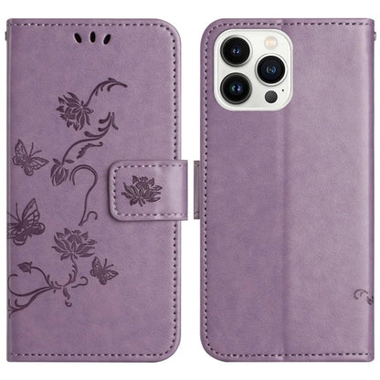 For iPhone 16 Pro Case PU Leather Wallet Phone Cover Butterfly Flower Pattern