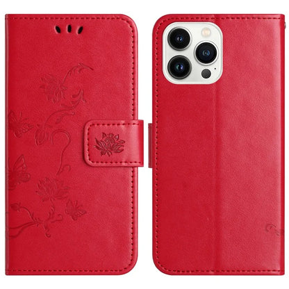 For iPhone 16 Pro Case PU Leather Wallet Phone Cover Butterfly Flower Pattern