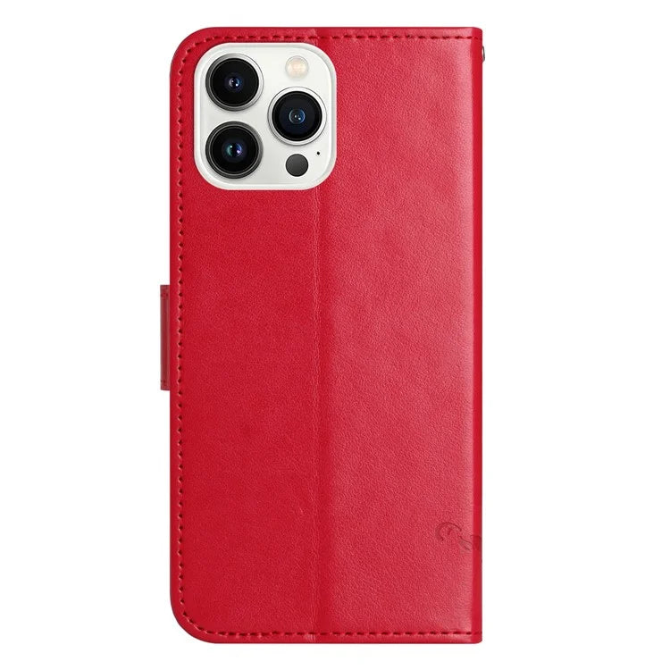 For iPhone 16 Pro Case PU Leather Wallet Phone Cover Butterfly Flower Pattern