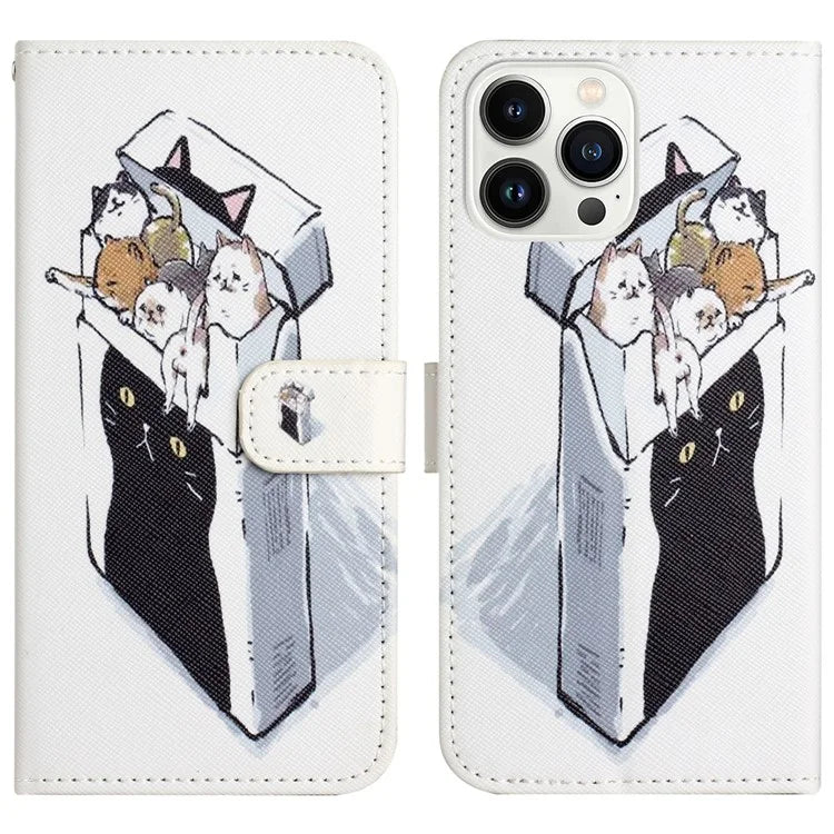 For iPhone 16 Pro Leather Phone Case Cross Texture Pattern Printing