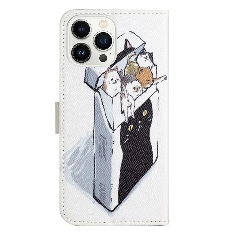 For iPhone 16 Pro Leather Phone Case Cross Texture Pattern Printing