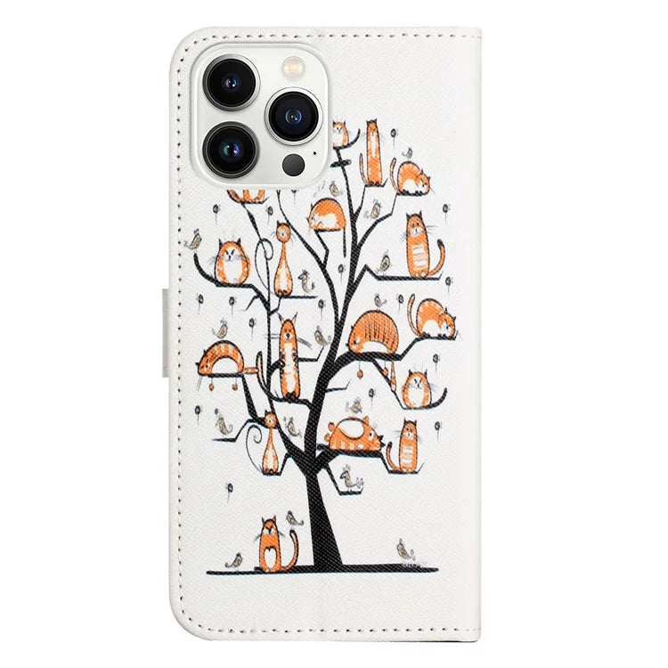 For iPhone 16 Pro Leather Phone Case Cross Texture Pattern Printing