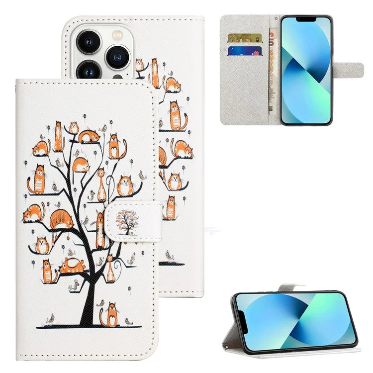 For iPhone 16 Pro Leather Phone Case Cross Texture Pattern Printing