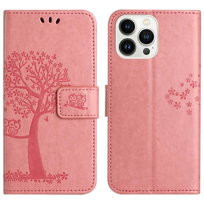 For iPhone 16 Pro Wallet Case PU Leather Owl Tree Imprinted Phone Cover
