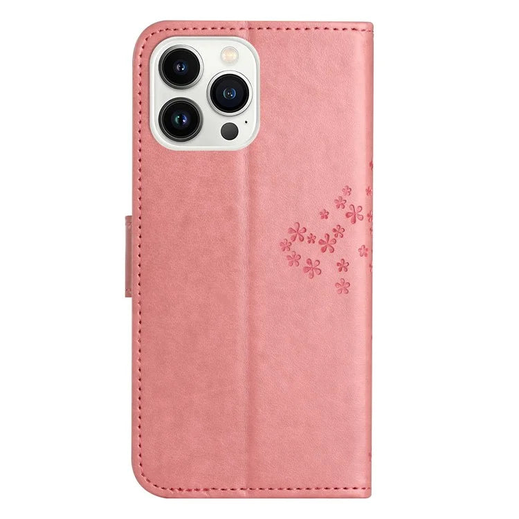 For iPhone 16 Pro Wallet Case PU Leather Owl Tree Imprinted Phone Cover