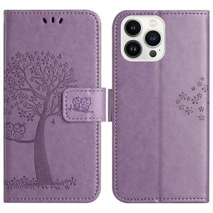 For iPhone 16 Pro Wallet Case PU Leather Owl Tree Imprinted Phone Cover