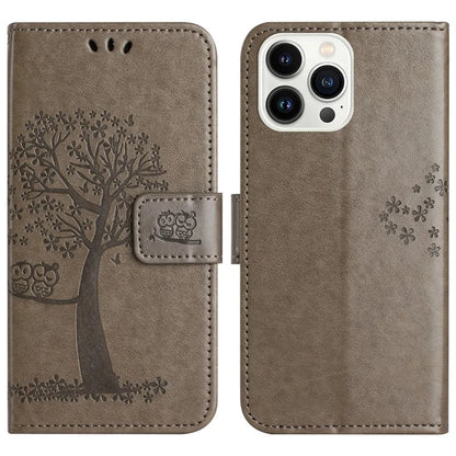 For iPhone 16 Pro Wallet Case PU Leather Owl Tree Imprinted Phone Cover