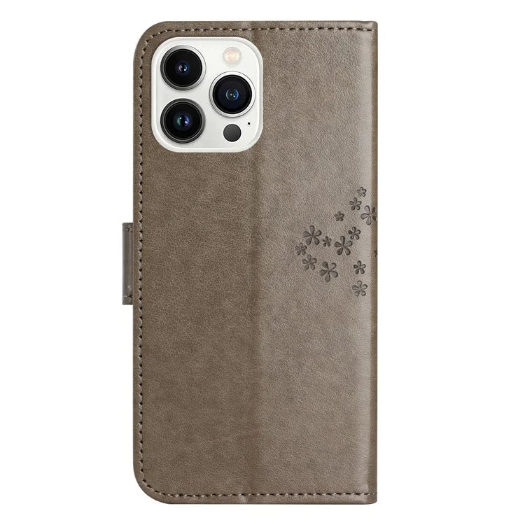 For iPhone 16 Pro Wallet Case PU Leather Owl Tree Imprinted Phone Cover