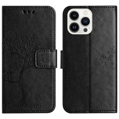 For iPhone 16 Pro Wallet Case PU Leather Owl Tree Imprinted Phone Cover