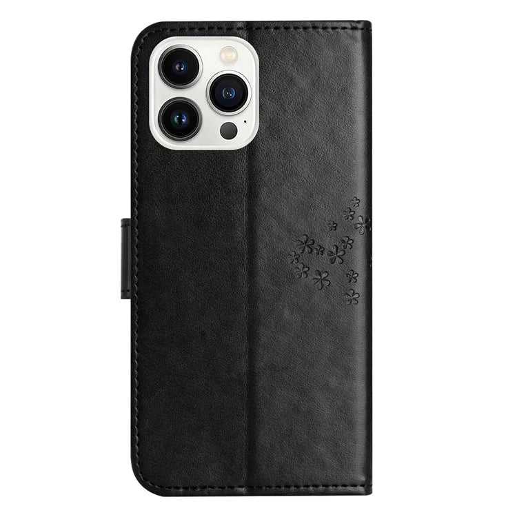 For iPhone 16 Pro Wallet Case PU Leather Owl Tree Imprinted Phone Cover