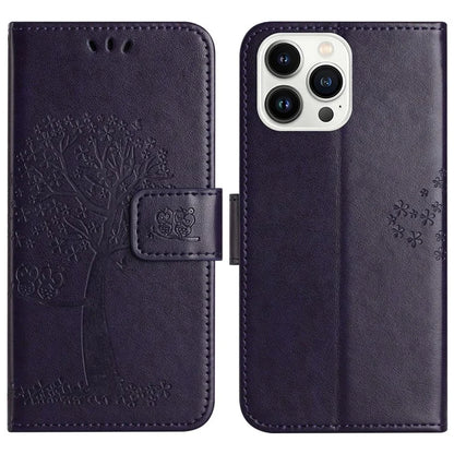 For iPhone 16 Pro Wallet Case PU Leather Owl Tree Imprinted Phone Cover