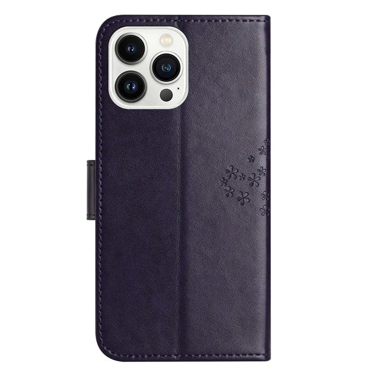 For iPhone 16 Pro Wallet Case PU Leather Owl Tree Imprinted Phone Cover