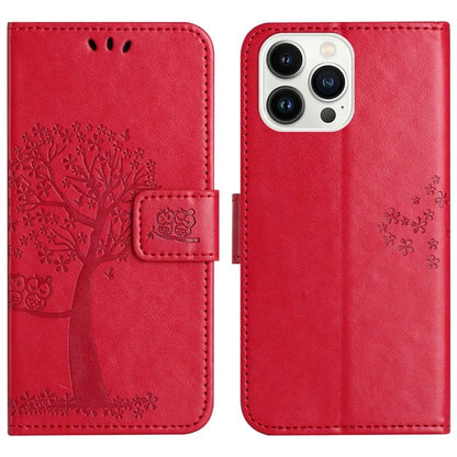 For iPhone 16 Pro Wallet Case PU Leather Owl Tree Imprinted Phone Cover