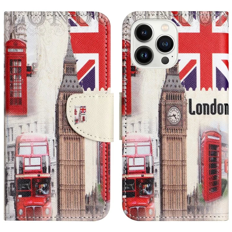 For iPhone 16 Pro Case Pattern Printing Cross Texture Phone Leather Cover