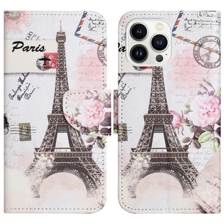 For iPhone 16 Pro Case Pattern Printing Cross Texture Phone Leather Cover