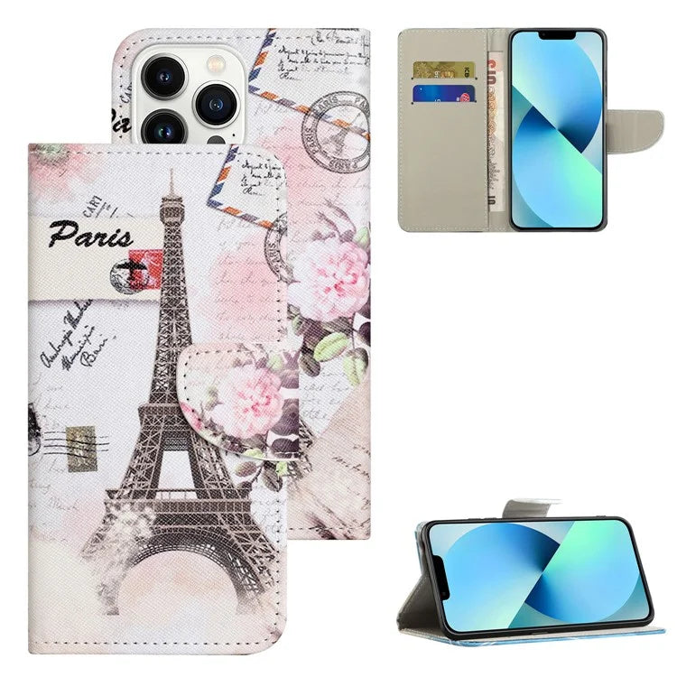 For iPhone 16 Pro Case Pattern Printing Cross Texture Phone Leather Cover