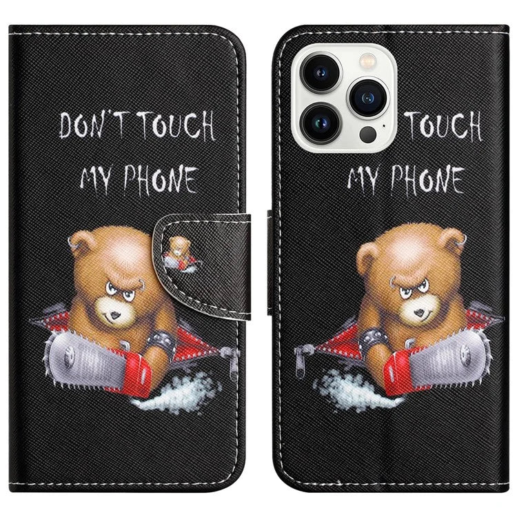 For iPhone 16 Pro Case Pattern Printing Cross Texture Phone Leather Cover