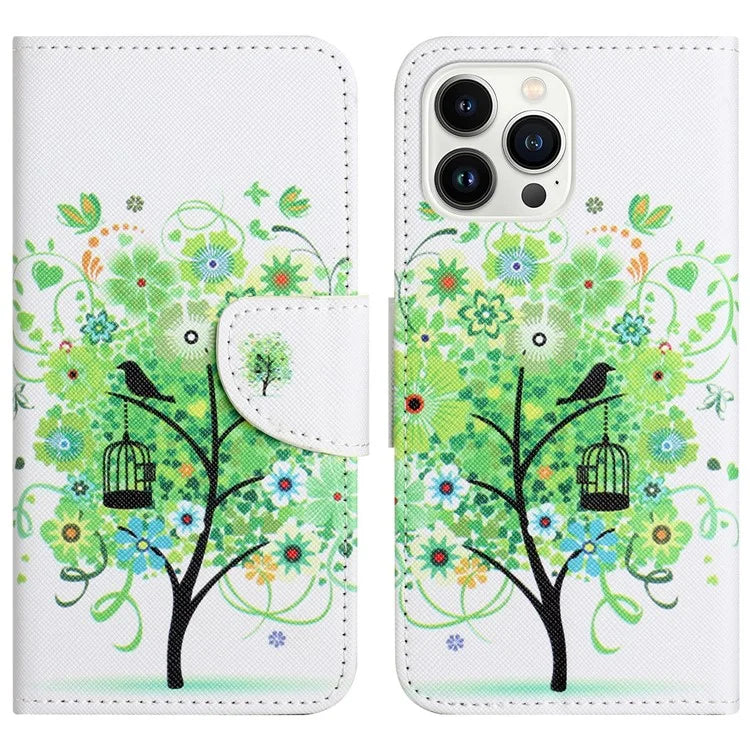 For iPhone 16 Pro Case Pattern Printing Cross Texture Phone Leather Cover