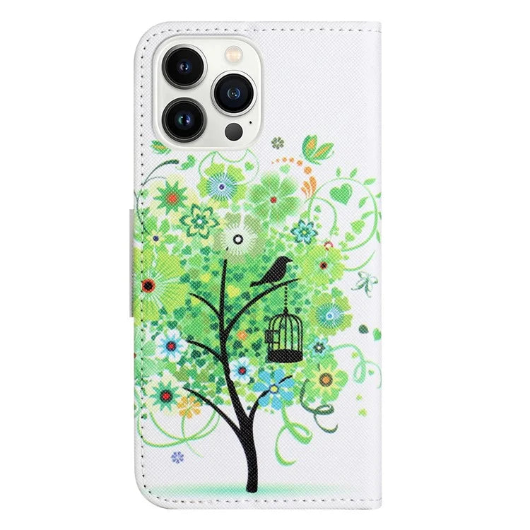 For iPhone 16 Pro Case Pattern Printing Cross Texture Phone Leather Cover