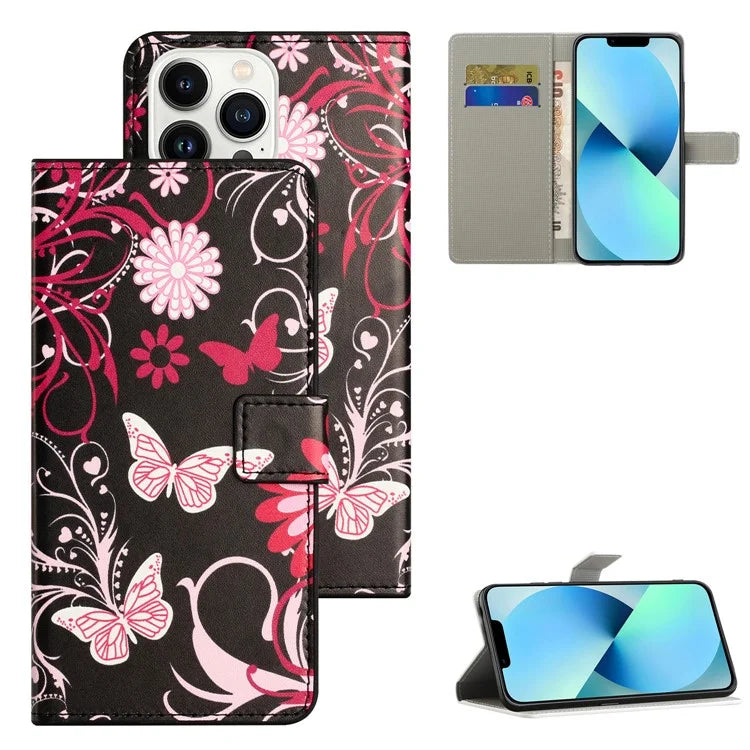 For iPhone 16 Pro Case Pattern Print PU Leather Wallet Flip Phone Cover