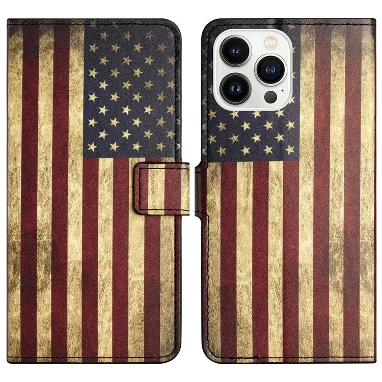 For iPhone 16 Pro Case Pattern Print PU Leather Wallet Flip Phone Cover