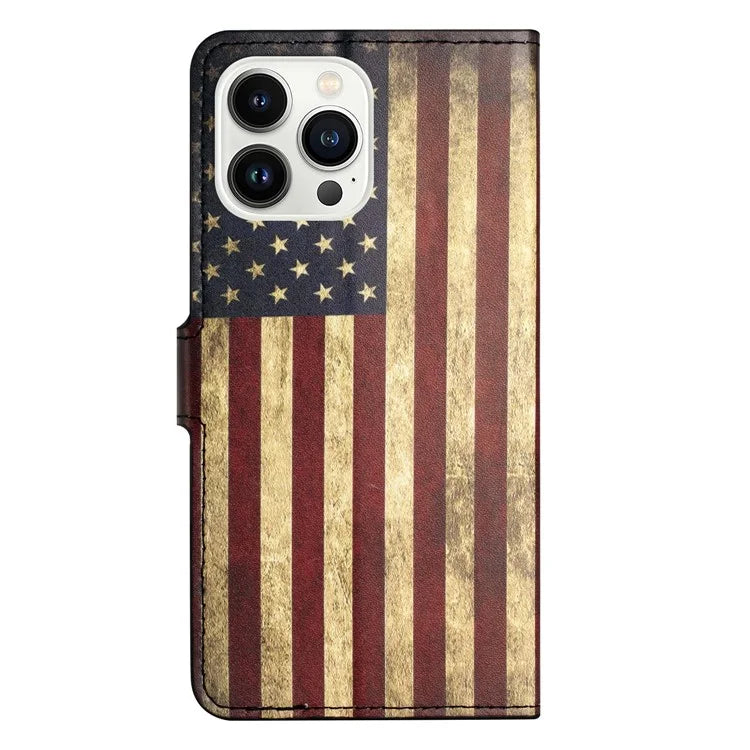 For iPhone 16 Pro Case Pattern Print PU Leather Wallet Flip Phone Cover