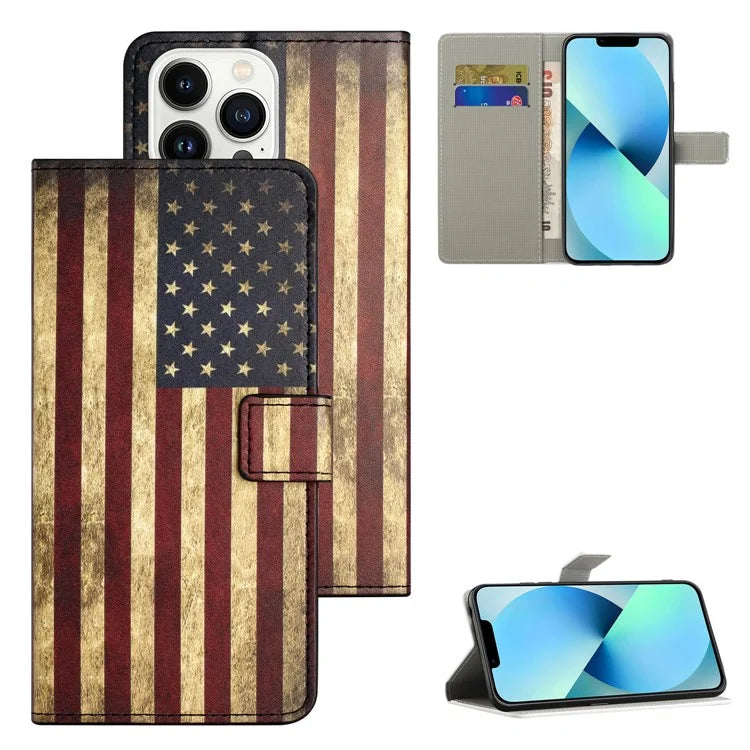 For iPhone 16 Pro Case Pattern Print PU Leather Wallet Flip Phone Cover